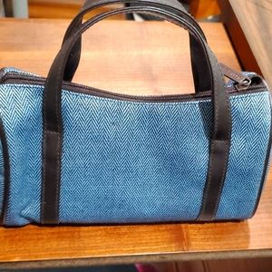 Vintage Blue and Brown Estee Lauder Cosmetic Make-up Bag Mini Duffle